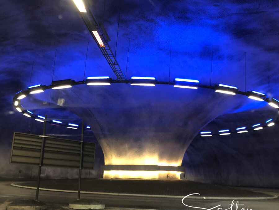 Roundabout inside a long tunnel